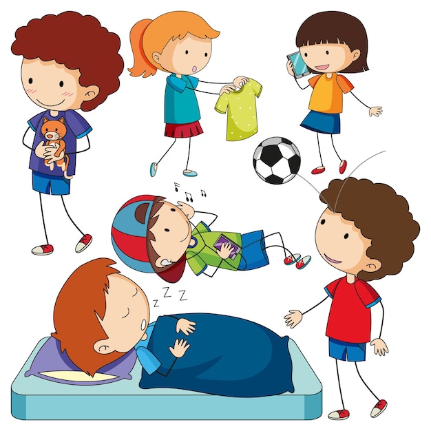 Free vector fun doodle kids doing various activities