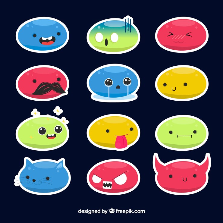 무료 Vector 독창적 인 스타일로 재미있는 얼굴 스티커