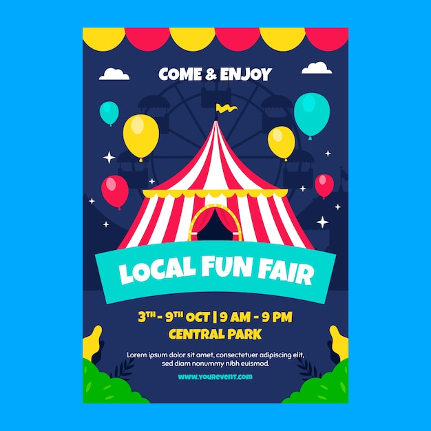 Free vector fun fair event vertical poster template