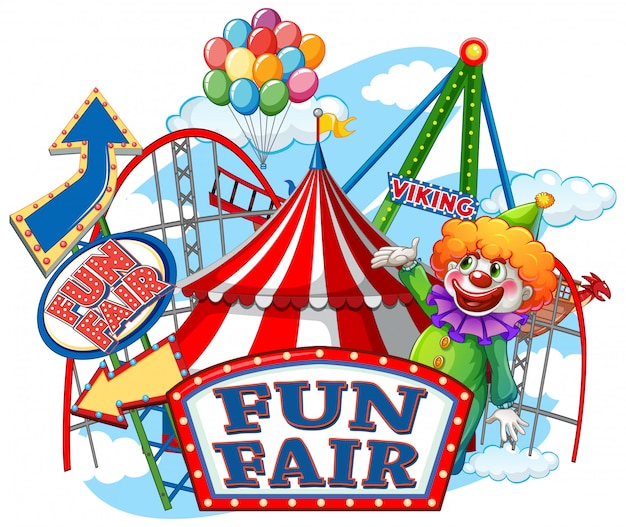 Fun fair sign and circus rides in