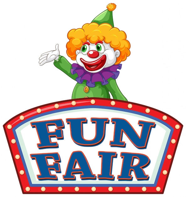 Free vector fun fair sign template with happy clown in background