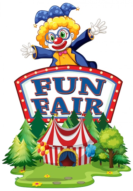Fun fair sign template with happy clown in