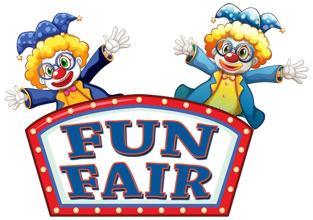 Free vector fun fair sign with two happy clowns