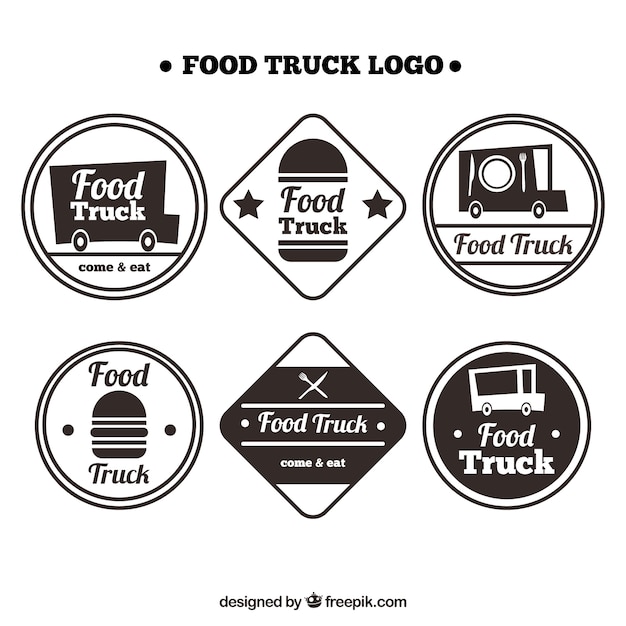 Free vector fun food truck logos with retro style