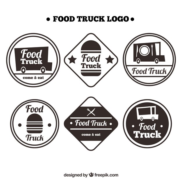 レトロスタイルの楽しい食品トラックのロゴ