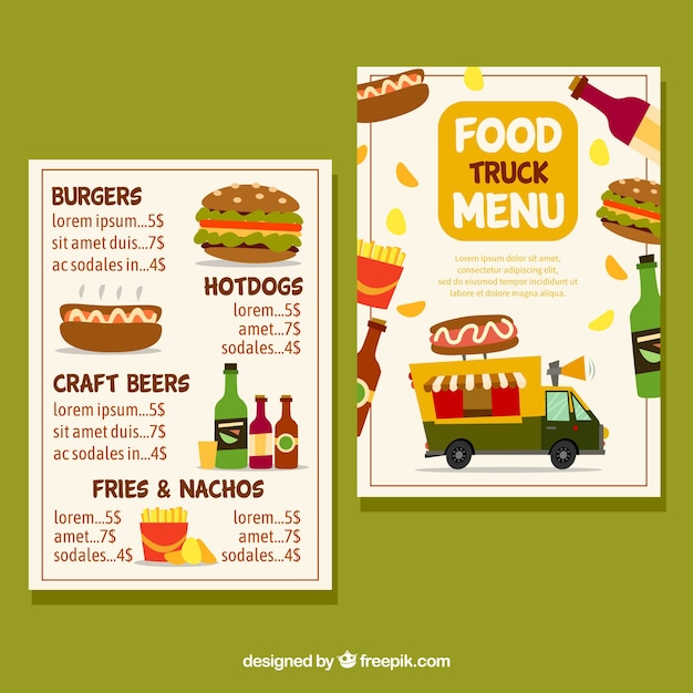 Free vector fun food truck menu template