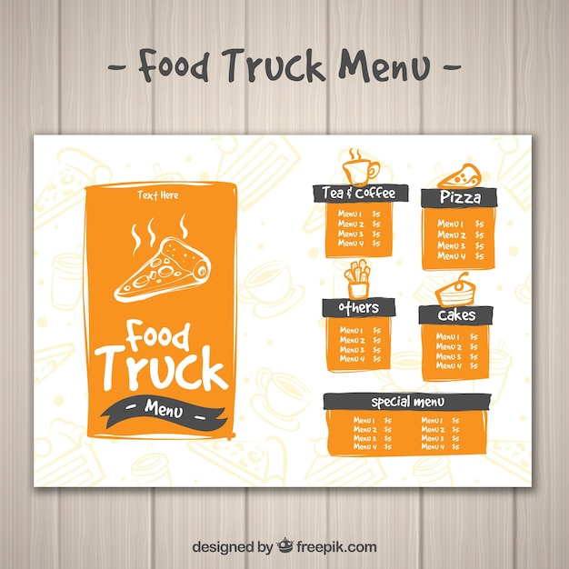 Free vector fun food truck menu with pizza