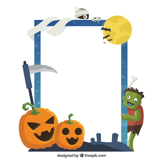 Vettore gratuito cornice divertente halloween con design piatto