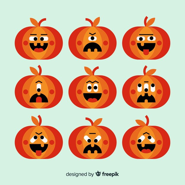 Fun halloween pumpkin collection with flat design