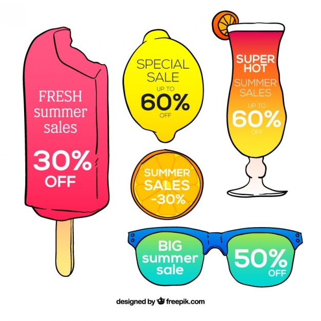 Free vector fun labels for summer sales