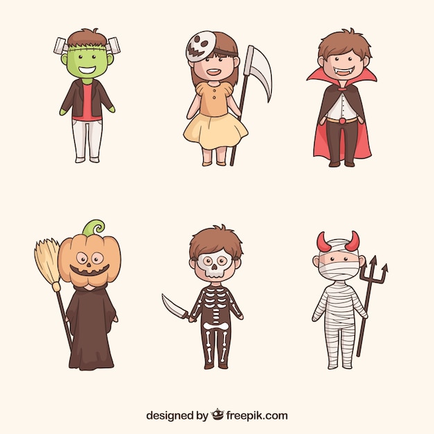 Free vector fun pack of creepy halloween kids