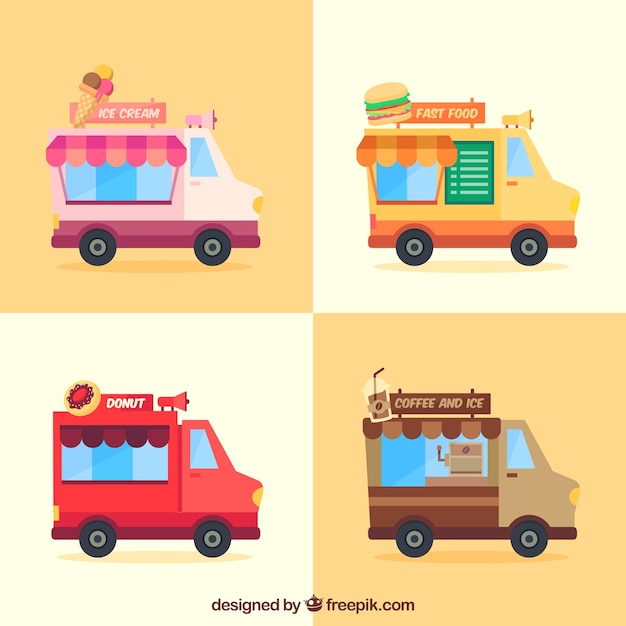 Free vector fun pack of food truck with fast food