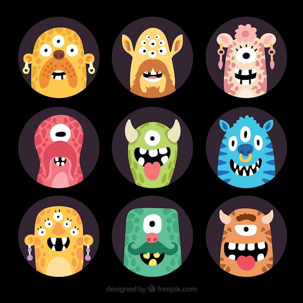 Free vector fun pack of happy mosnters avatars