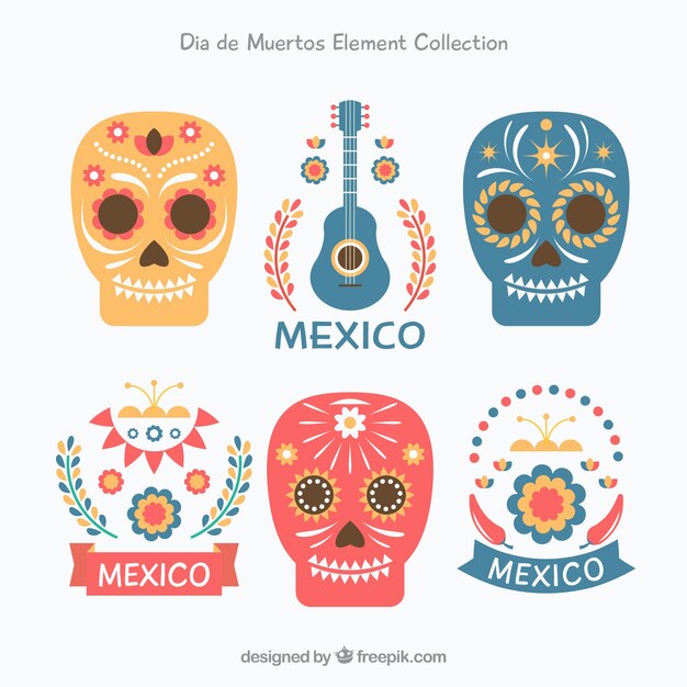 fun pack of mexican skulls and elements