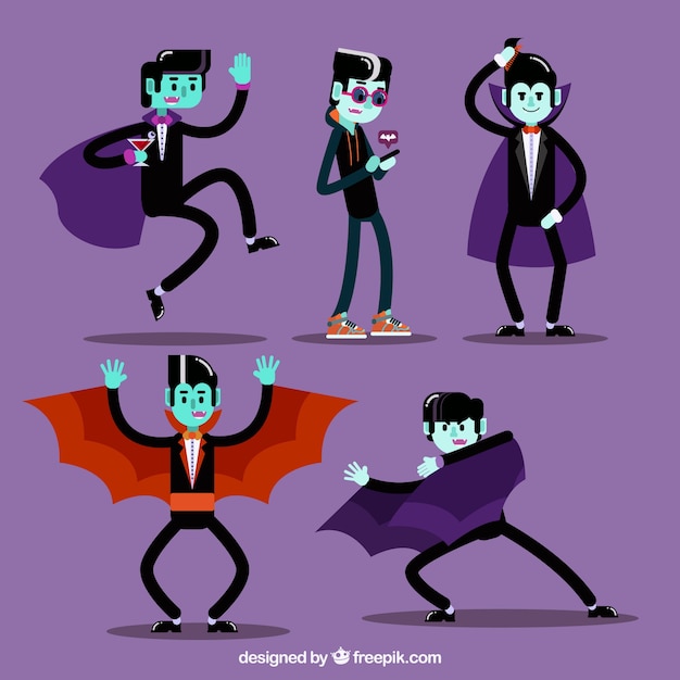 Fun pack of vampires in flat design