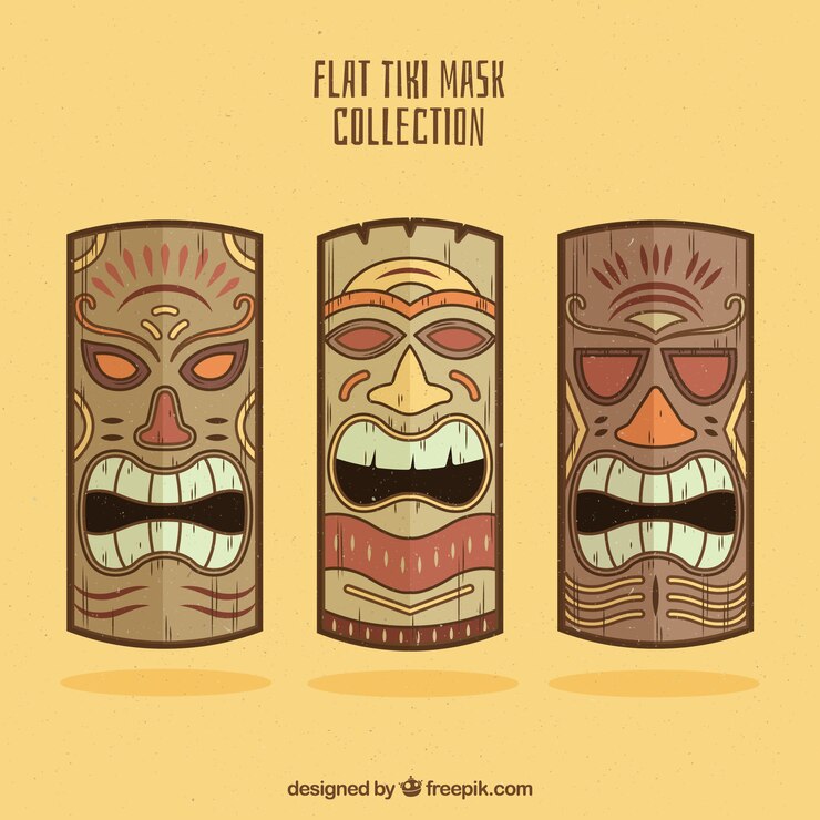 Free Vector fun pack of wooden tribal masks