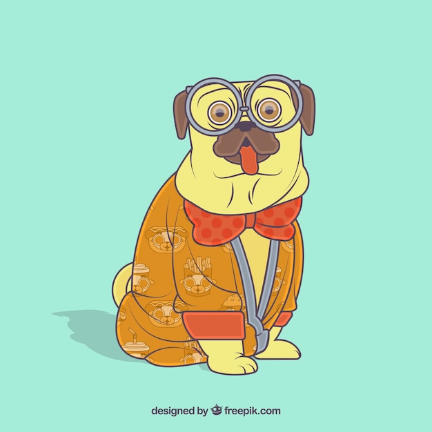 Free vector fun pug with glasses and coat