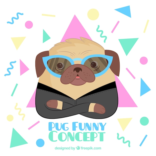 Free vector fun pug with modern geometry