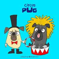 Vettore gratuito pugs di divertimento con i costumi del circo