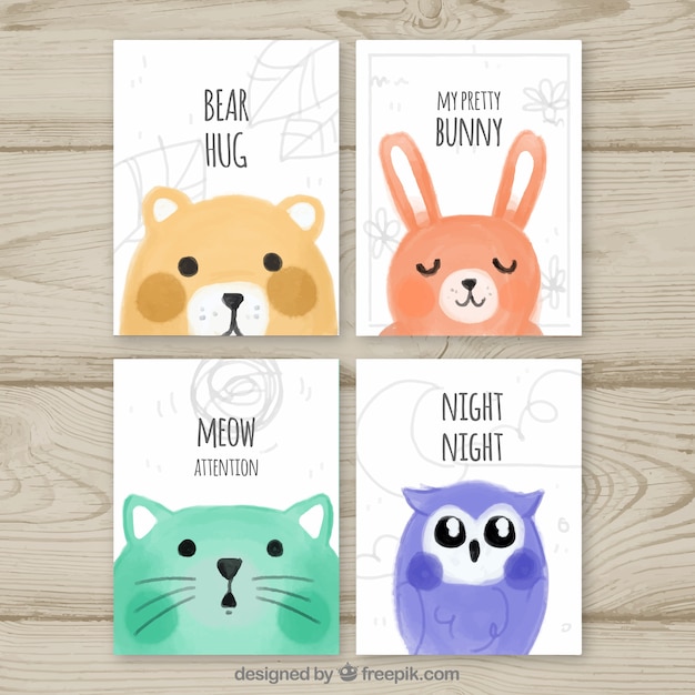 Vettore gratuito divertente serie di carte con animali carini