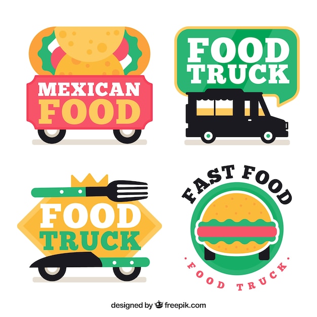 Free vector fun set of flat food truck logos