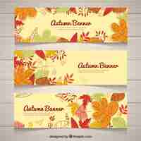 Free vector fun set of hand drawn banners for autumn