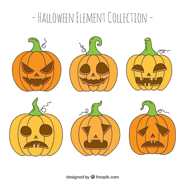 Free vector fun set of hand drawn halloween pumpkins