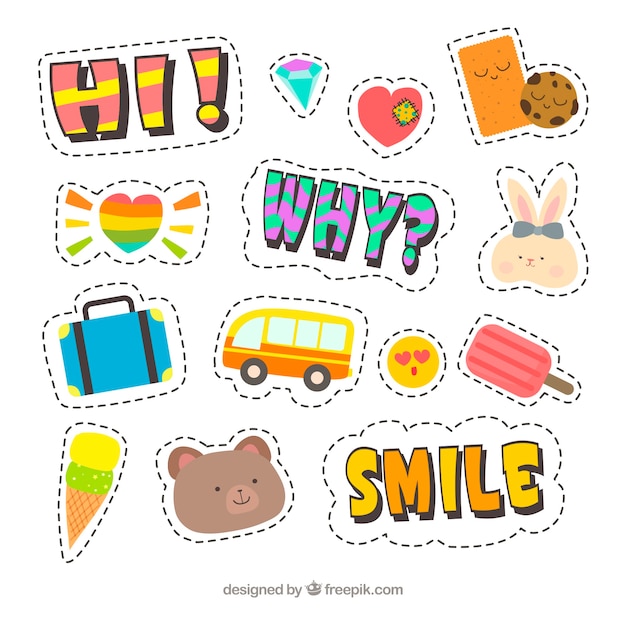 Vector Set of Cute Funny Templates with Patches and Stickers in