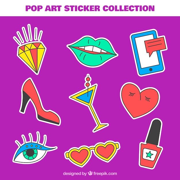 Free vector fun stickers with hand drawn style