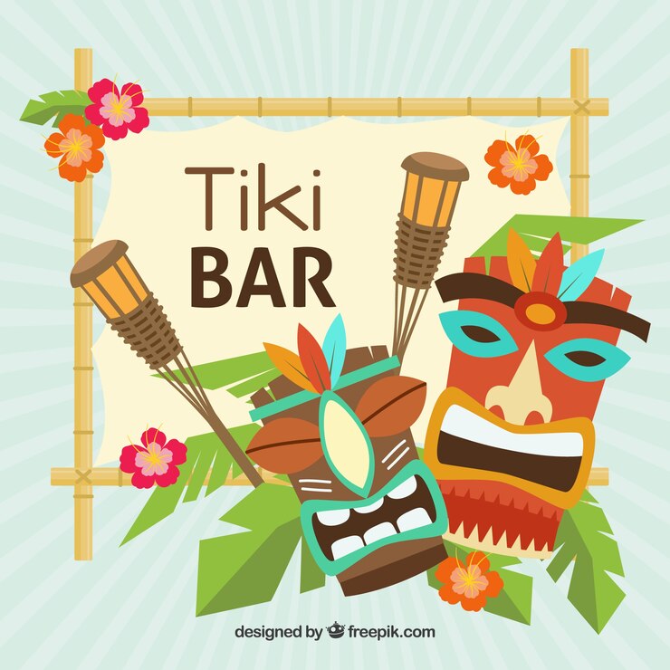 Free Vector fun tribal masks and bamboo frame with torches