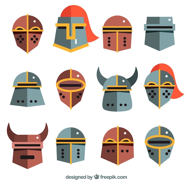 Free vector fun variety of flat kinght helmets