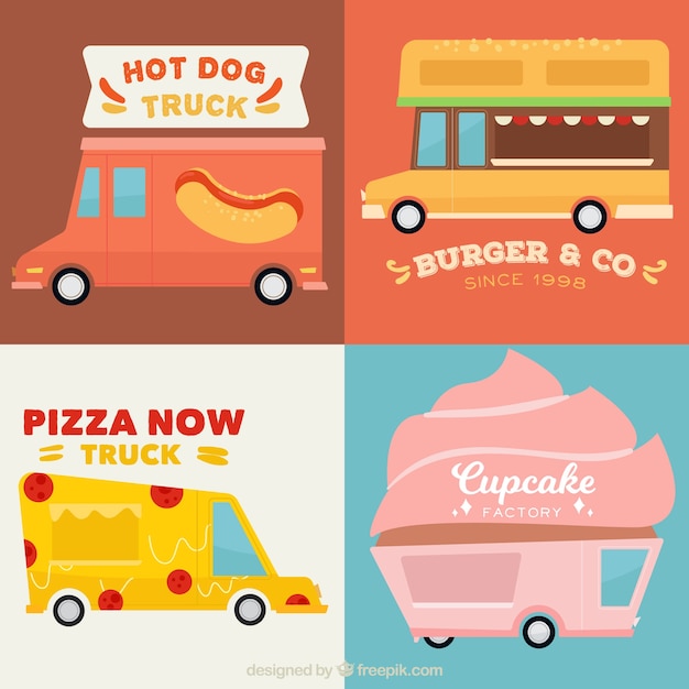 Free vector fun variety of food truck logos