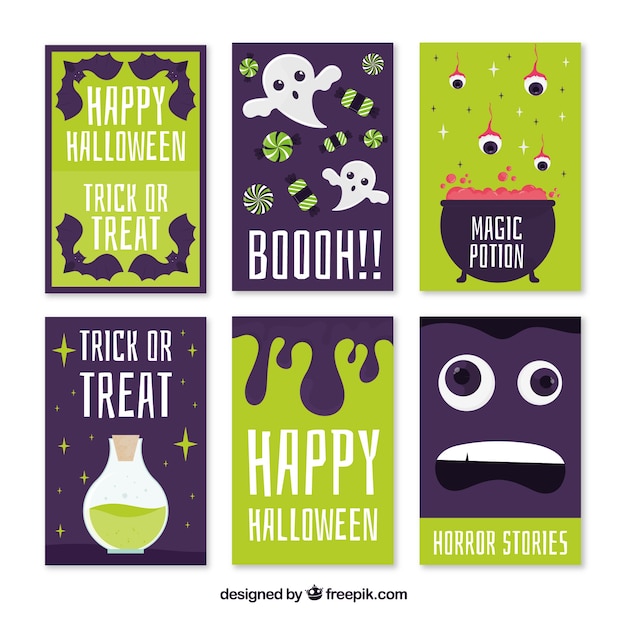 Free vector fun variety of halloween cards