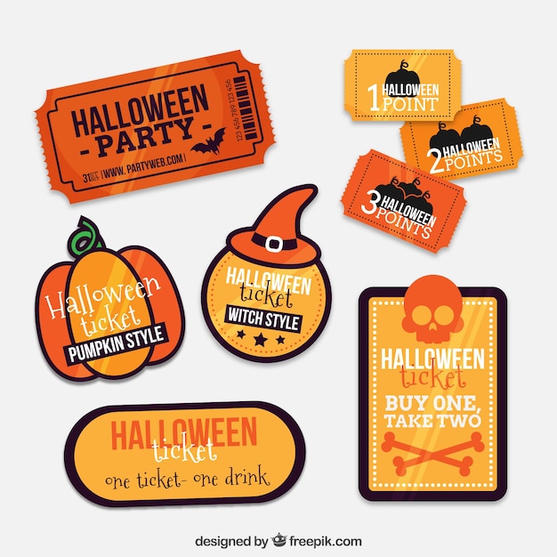 Free vector fun variety of halloween tickets