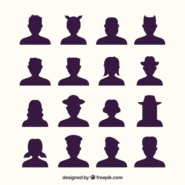 Divertente varietà di avatar di silhouette