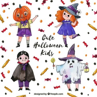 Fun watercolor halloween kids
