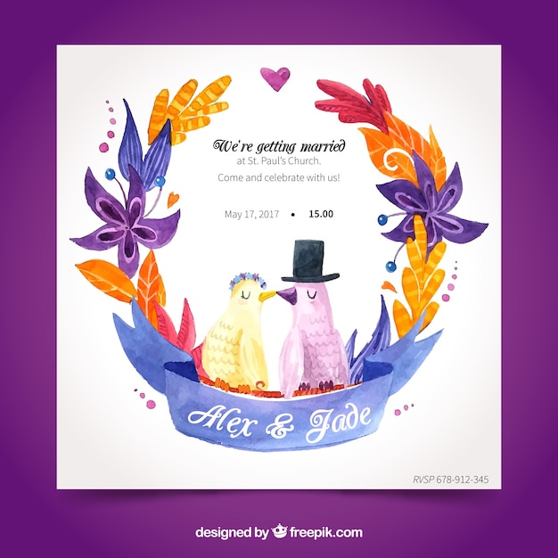 Fun watercolor wedding invitation