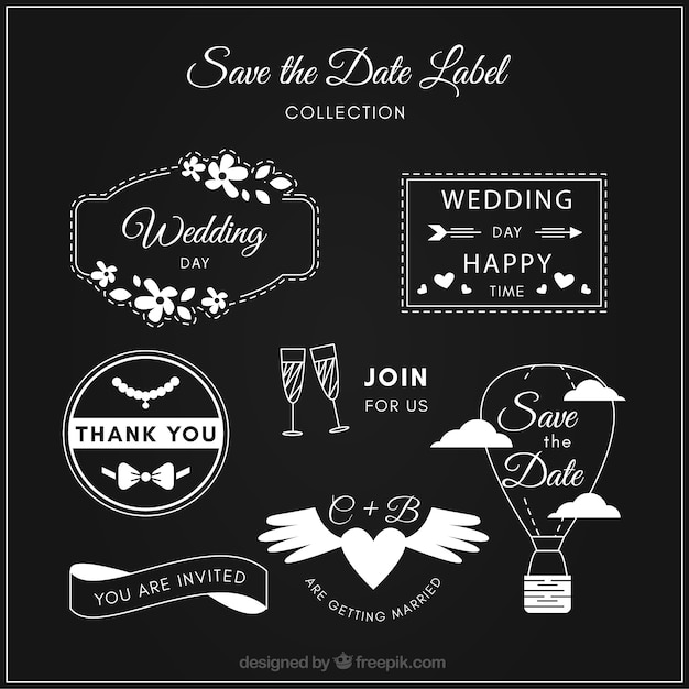 Free vector fun wedding labels on blackboard