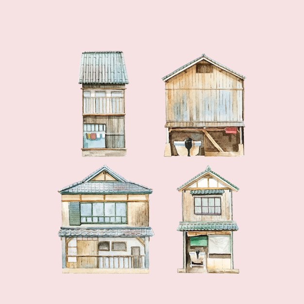 Free vector funaya houses in kyoto prefecture japan vector