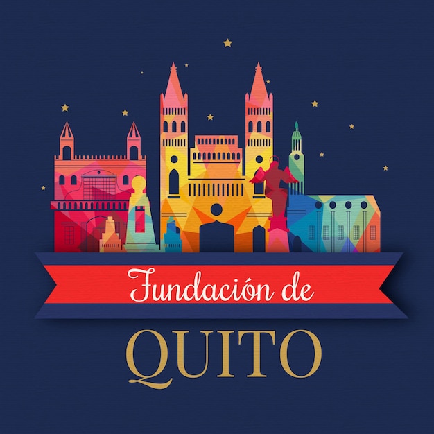 Бесплатное векторное изображение fundacion de quito с цветными достопримечательностями