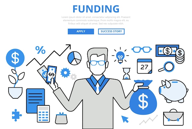 Funding investor financial business investment concept flat line art  icons.