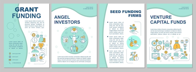 Funding social entrepreneurship mint brochure template. flyer, booklet, leaflet print, cover design with linear icons. vector layouts for presentation, annual reports, advertisement pages