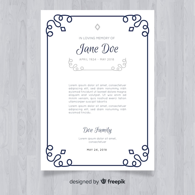 Free vector funeral card template