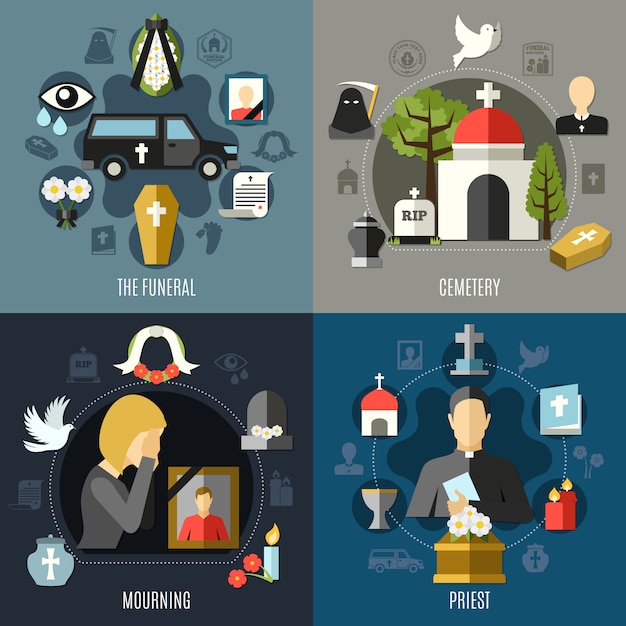 Funeral Concept Icons Set