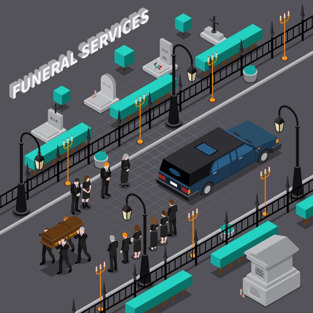 Funeral Services Isometric Composition