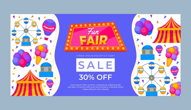 Free vector funfair festival and amusement park horizontal sale banner template