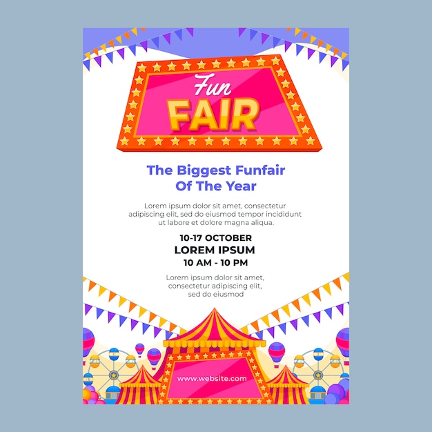 Free vector funfair festival and amusement park vertical poster template