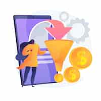 Free vector funnel sales strategy. profit monetization. target audience, lead generation. conversion marketing. marketologist cartoon character. online business. vector isolated concept metaphor illustration