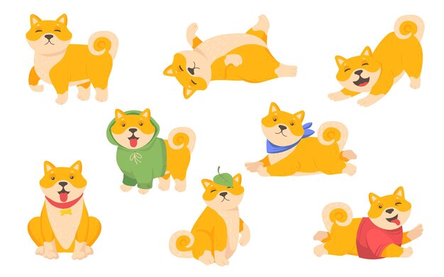 かわいい柴犬犬座っている漫画ベクトルアイコンイラスト 動物の性質のアイコンの概念は プレミアムベクトルを分離しました フラット漫画スタイル 無料のベクター
