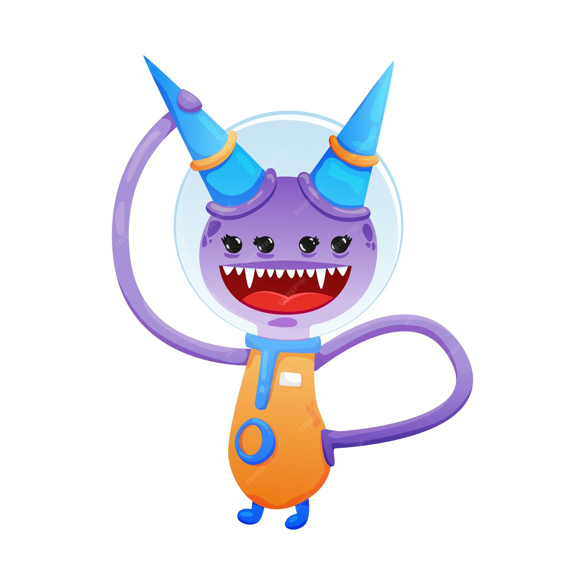 Free Vector | Funny alien monster with big mouth and four eyes cartoon Free Vector | Funny alien monster with big mouth and four eyes cartoon